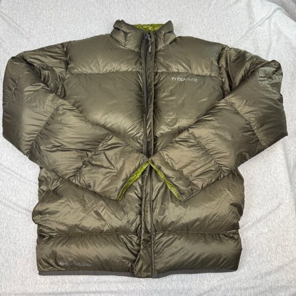 Columbia Titanium 700 Down Reversible Puffer Green Brown Jacket Men's Size L - Picture 2 of 16